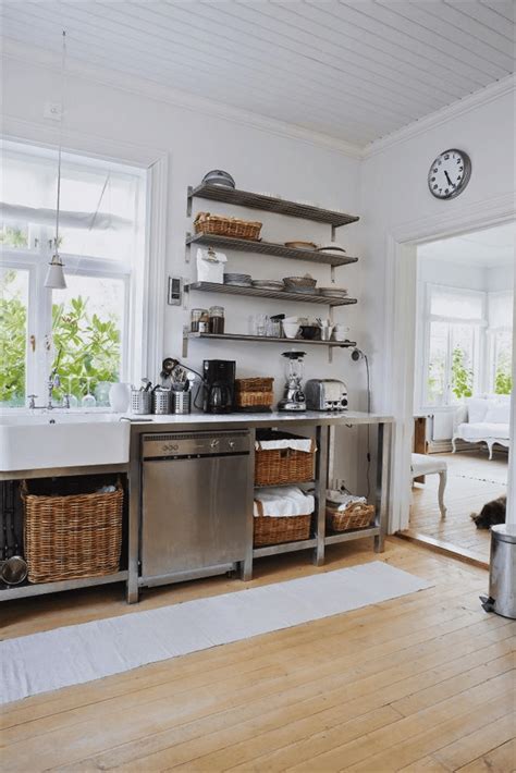 stainless steel open shelving kitchen